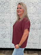 Burgundy Knit Top with Pocket