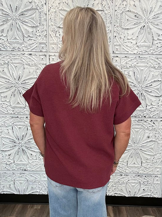Burgundy Knit Top with Pocket