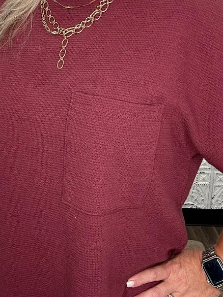 Burgundy Knit Top with Pocket
