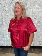 Burgundy Satin Bow Neck Blouse