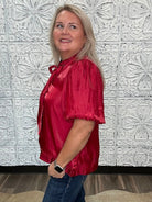 Burgundy Satin Bow Neck Blouse