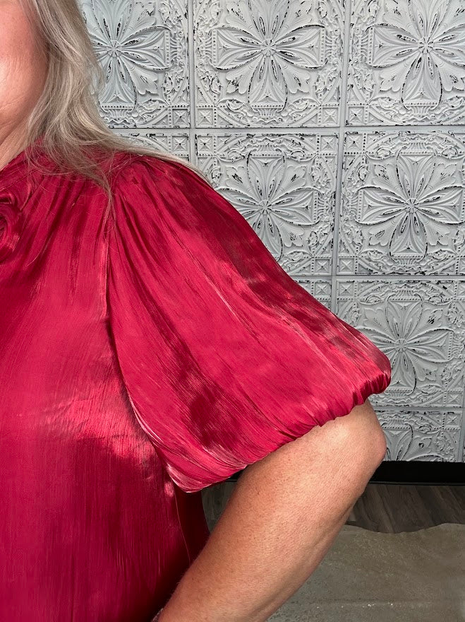 Burgundy Satin Bow Neck Blouse