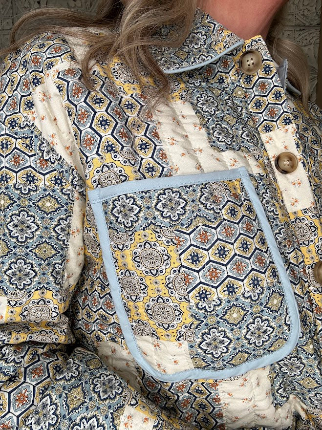 Butter Cornflower Mixed Patchwork Button Down Jacket