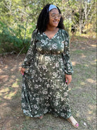 CURVY Olive Floral Tiered Maxi Dress