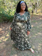 CURVY Olive Floral Tiered Maxi Dress