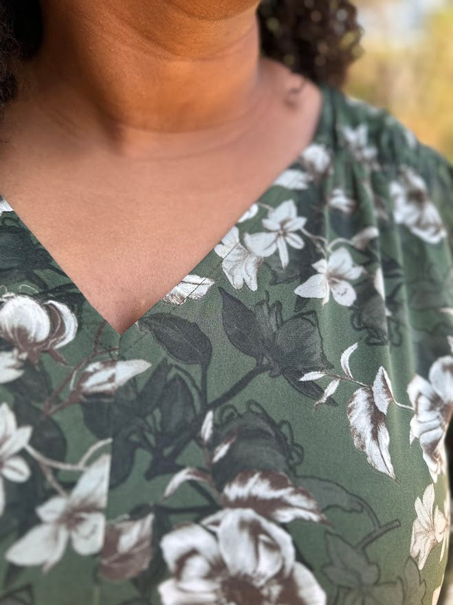 CURVY Olive Floral Tiered Maxi Dress