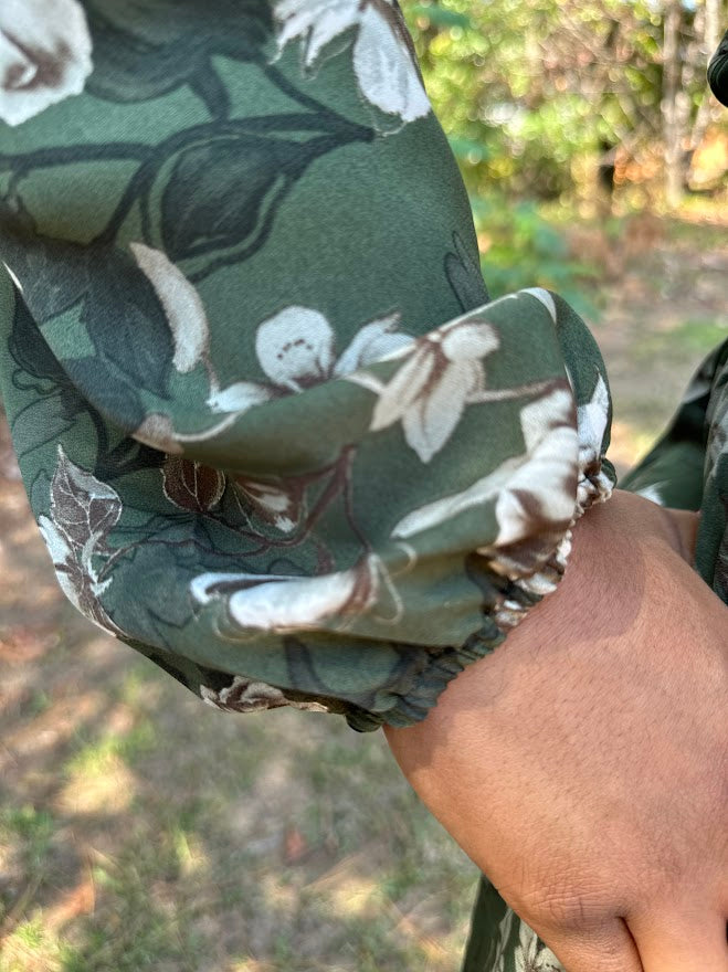 CURVY Olive Floral Tiered Maxi Dress