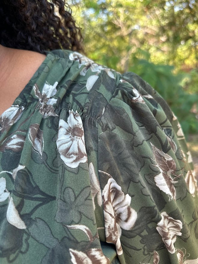 CURVY Olive Floral Tiered Maxi Dress