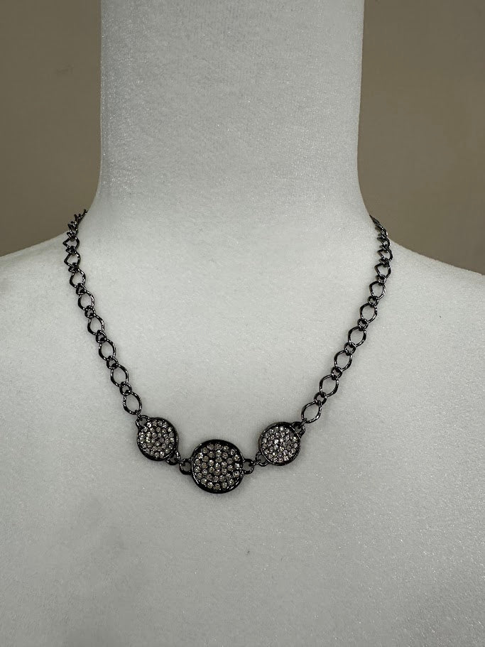 CZ cluster necklace, pewter necklace, cubic zirconia jewelry, matching necklace and bracelet set, sparkle jewelry
