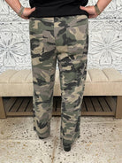 Camo Print Drawstring Barrel Pants with Patch Detail