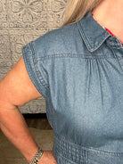 Chambray Wide Leg Button Front Jumpsuit