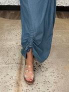 Chambray Wide Leg Button Front Jumpsuit