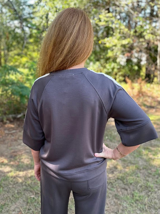 Charcoal Scuba Knit Side Stripe Top