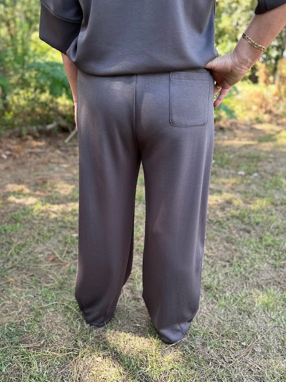 Charcoal Scuba Knit Wide Leg Pants