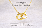 double ring necklace, gold dipped necklace, anti tarnish jewelry, layered look necklace, crystal circle pendant, 18 inch gold chain