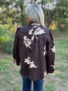 Chocolate Floral Western Collared Button-Up Blouse