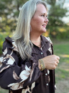 Chocolate Floral Western Collared Button-Up Blouse