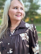 Chocolate Floral Western Collared Button-Up Blouse