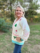 Christmas Applique Sequin Sleeve Button-Down Cardigan