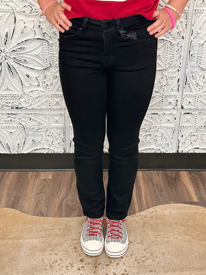 Classic Black Mid-Rise Ankle Straight Jeans