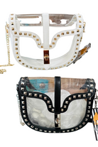 Clear Crossbody Bag with Studded Trim Black and White