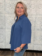 Collared V-Neck 3/4 Sleeve Blouse