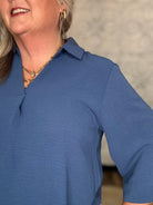 Collared V-Neck 3/4 Sleeve Blouse