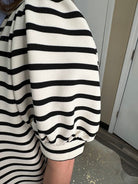 Contrast Collar Ribbed Stripe Top