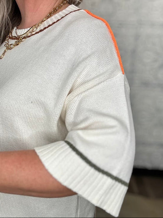 Contrast Stitch Short Sleeve Sweater