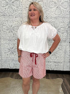 Contrast Tie Waist Striped Linen Blend Shorts