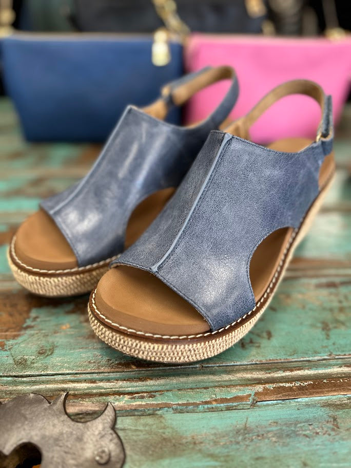corkys wedges, corkys carley sandals, blue wedge sandals, comfortable wedge heels, casual wedges women, slingback wedges, summer platform sandals