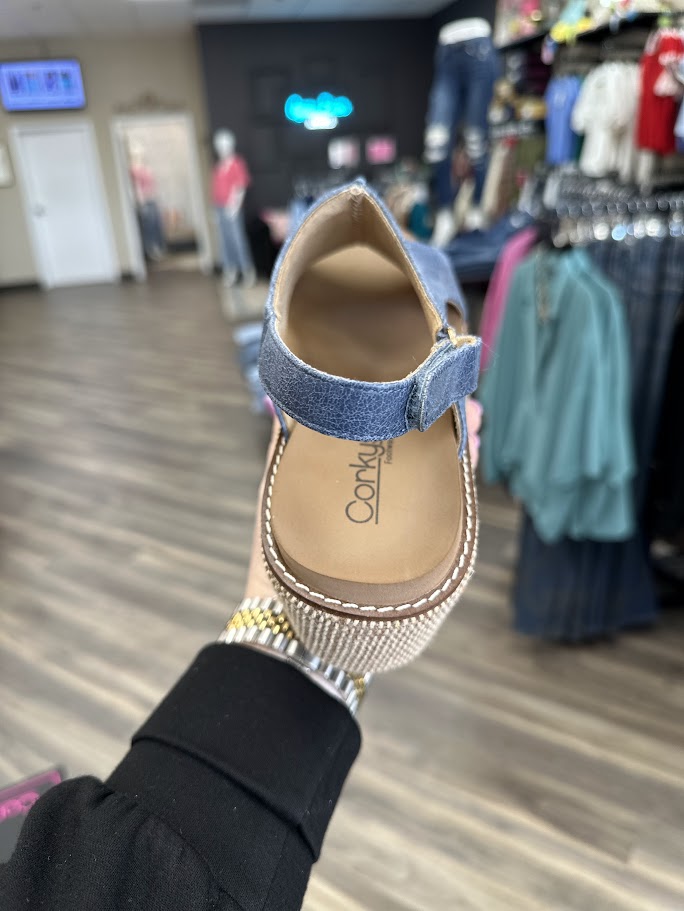 corkys wedges, corkys carley sandals, blue wedge sandals, comfortable wedge heels, casual wedges women, slingback wedges, summer platform sandals