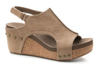 Corkys wedges, taupe wedge sandals, comfortable wedge shoes, women’s cork wedges, Carley wedge Corkys, everyday wedge sandal