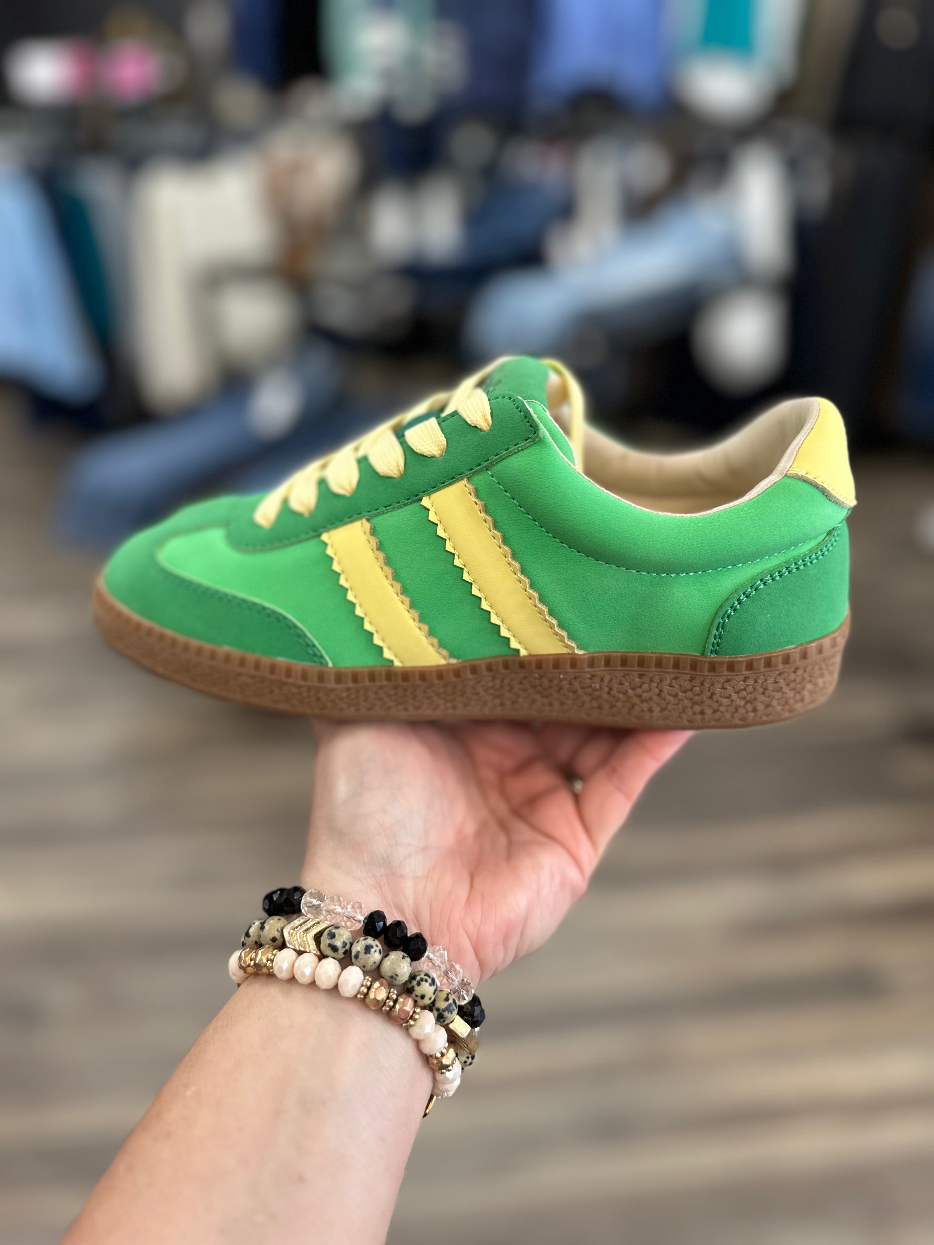 Corkys sneakers, green sneakers women, sporty sneakers, retro style tennis shoes, Corkys Head Up, casual lace up sneakers