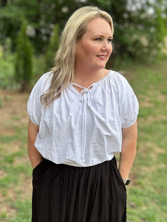 Cotton Bubble Hem Off Shoulder Top