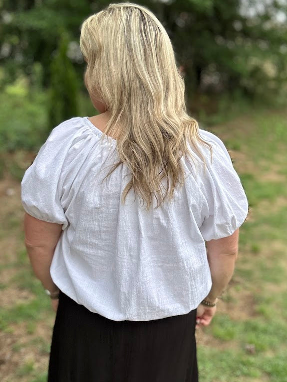 Cotton Bubble Hem Off Shoulder Top