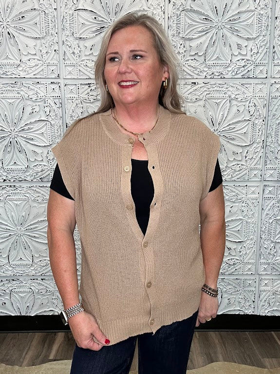 Cotton Linen Button Down Knit Top