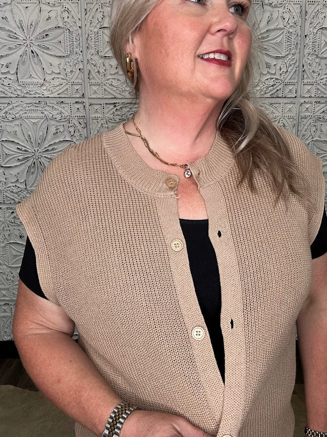 Cotton Linen Button Down Knit Top