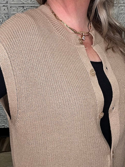 Cotton Linen Button Down Knit Top