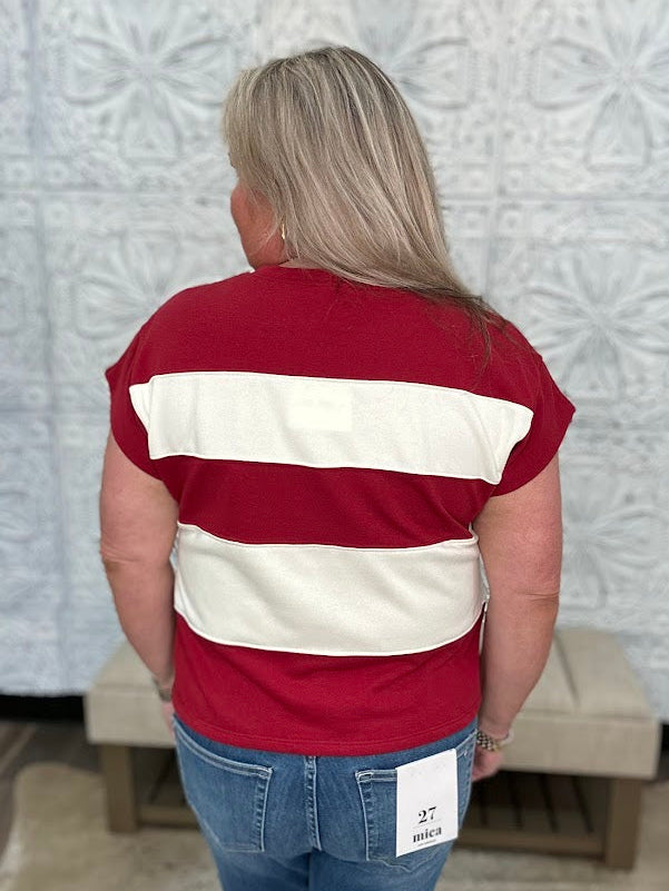 Crimson & Ivory Striped game day Top 