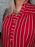 Crimson Stripe Button Front Blouse