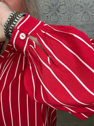 Crimson Stripe Button Front Blouse