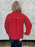 Crimson Stripe Button Front Blouse