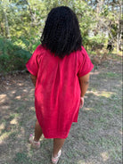 Crimson Suede Button-Up Shirt Dress