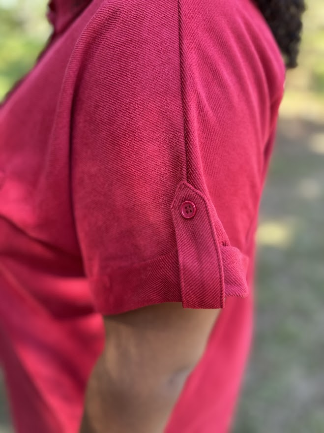Crimson Suede Button-Up Shirt Dress