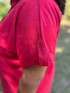 Crimson Suede Button-Up Shirt Dress
