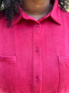 Crimson Suede Button-Up Shirt Dress
