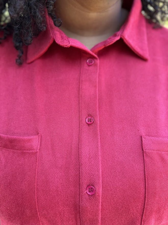 Crimson Suede Button-Up Shirt Dress