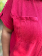 Crimson Suede Button-Up Shirt Dress