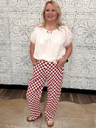 Crimson & White Checkerboard Barrel Pants